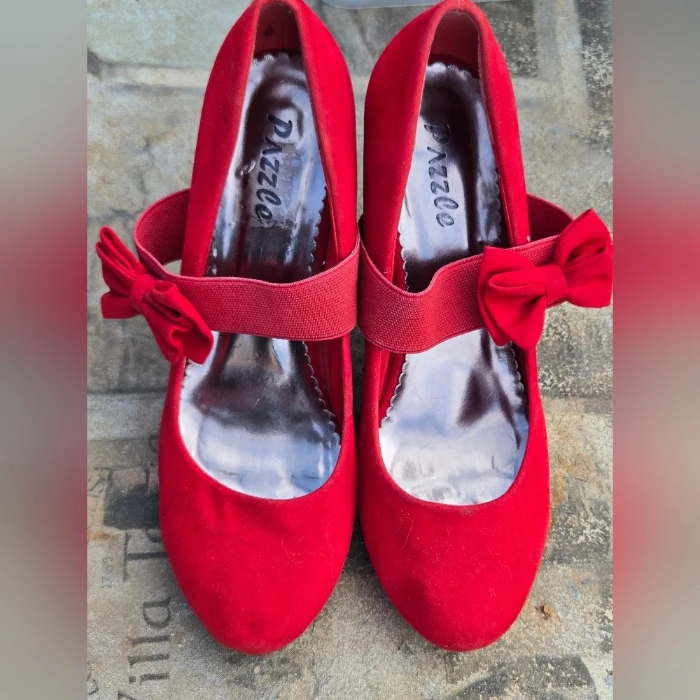 PazzCe Sz 9 Mary Jane Red Bow Heels Platform Pumps Ladies High Heeled